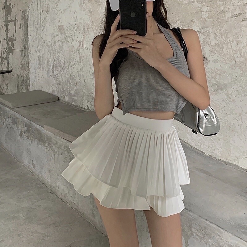 C015 chân váy xếp ly xoè tầng phong cách Hàn Quốc