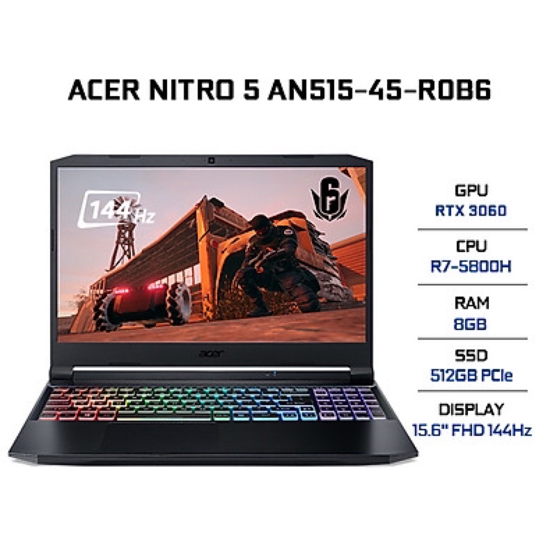 Laptop Acer Nitro 5 AN515-45-R0B6 NH.QBCSV.001 (AMD R7-5800H/ 8GB DDR4 3200MHz/ 512GB SSD M.2 PCIE- Hàng Chính Hãng