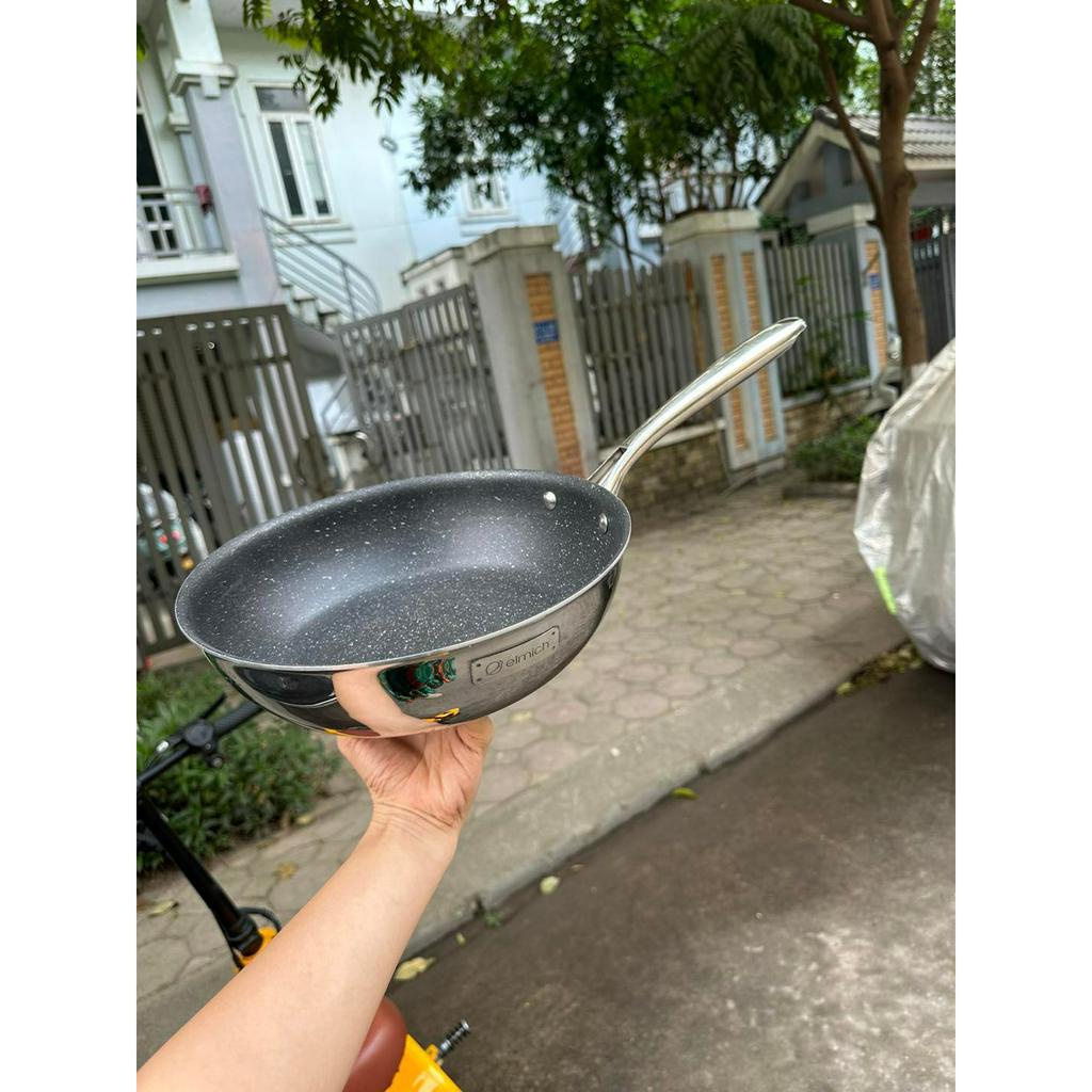 Chảo Elmich inox nguyên khối chống dính vân đá sần 3D Trimax EL2415OL size 20cm sâu lòng