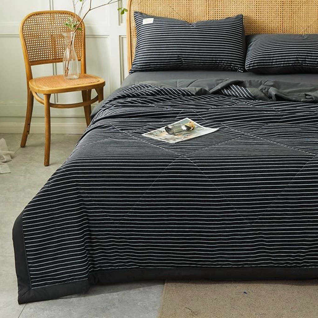 Bộ chăn ga gối cotton tici chăn trần EMMI Bedding mẫu KẺ ĐEN  grap nệm thun lạnh Hàn Quốc Drap giường đệm đủ siz
