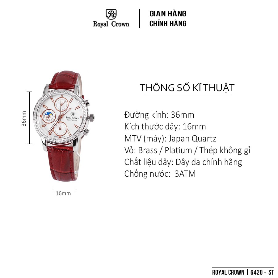 Đồng hồ nữ chính hãng Royal Crown 6420 Leather Strap Watch
