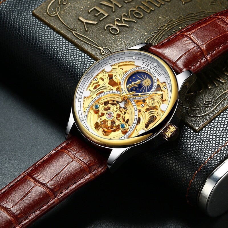 Đồng hồ nam TEVISE automatic chính hãng dây da nam cao cấp
