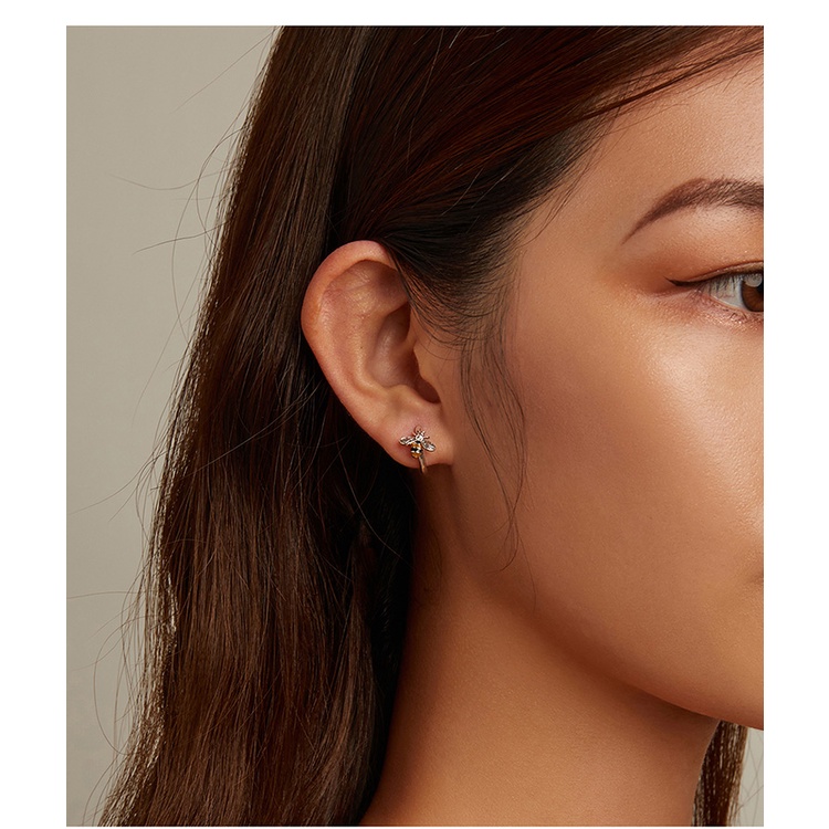 Đôi khuyên tai BAMOER SCE1337 tạo hình con ong mini thời trang phục hợp cho các dịp