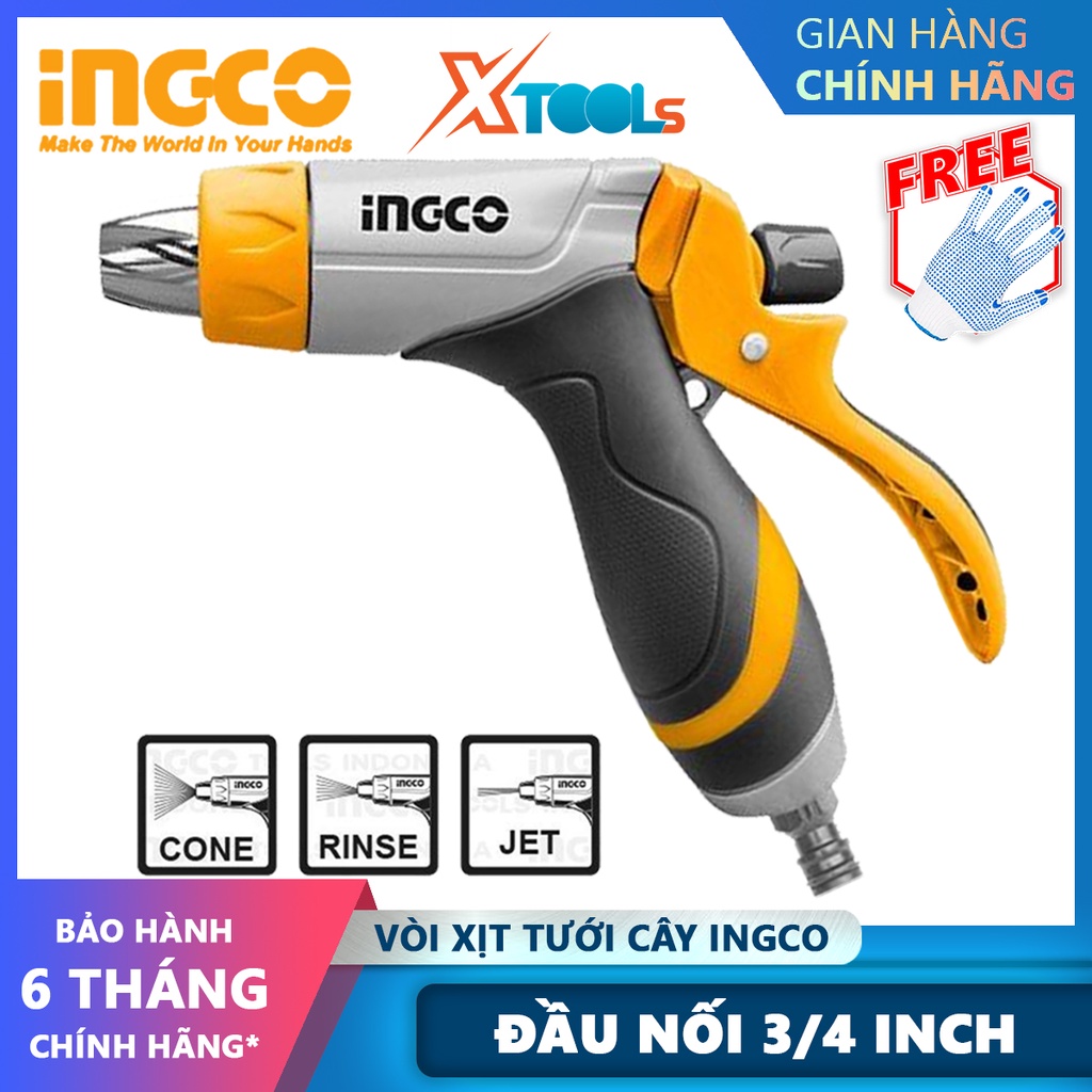 Vòi xịt tưới cây INGCO HZATN1031 | vòi phun tưới cây 3 tia Đầu nối 3/4&quot;, điều chỉnh 3 kiểu phun, kích thước 15x3.59x17.5