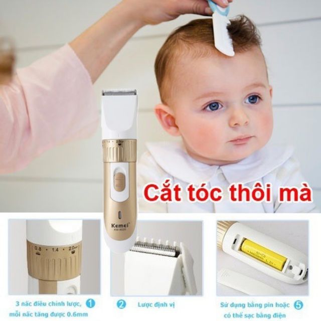 Tông đơ cắt tóc trẻ em chuyên nghiệp có sạc pin, dụng cụ máy hớt tóc cho bé  Kemei