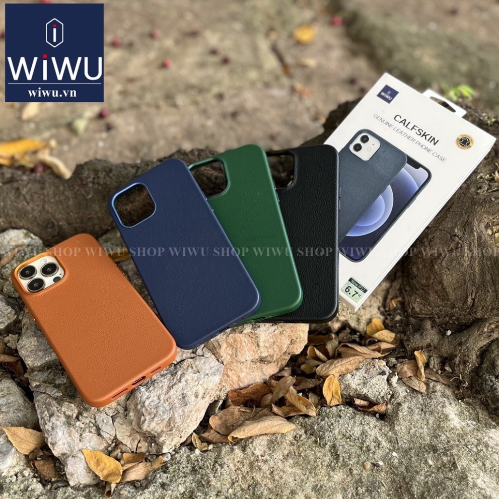 Ốp Lưng da thật WIWU Calfskin Geniunne Leather Cho Smart Phone 13 Pro, Max, chống sốc chính hãng cao cấp