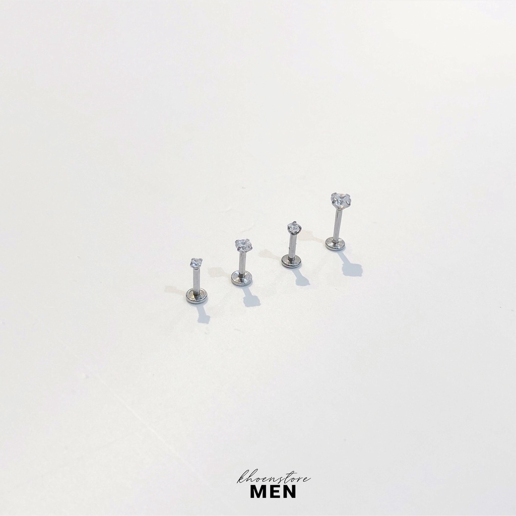 Khuyên tai chân dẹp đá - Thép không gỉ - Khoen store