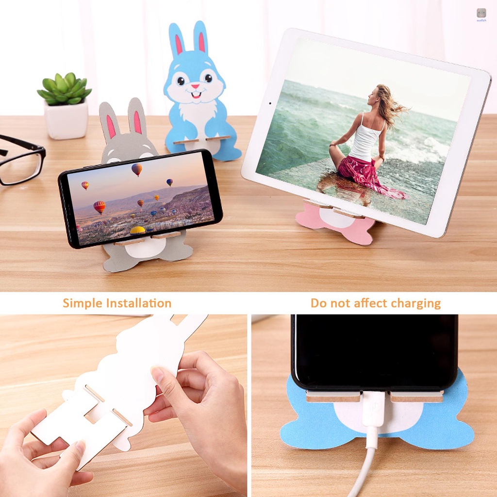 Giá Đỡ Điện Thoại/Máy Tính Bảng Bằng Gỗ Hình Chú Thỏ Hoạt Hình Đáng Yêu