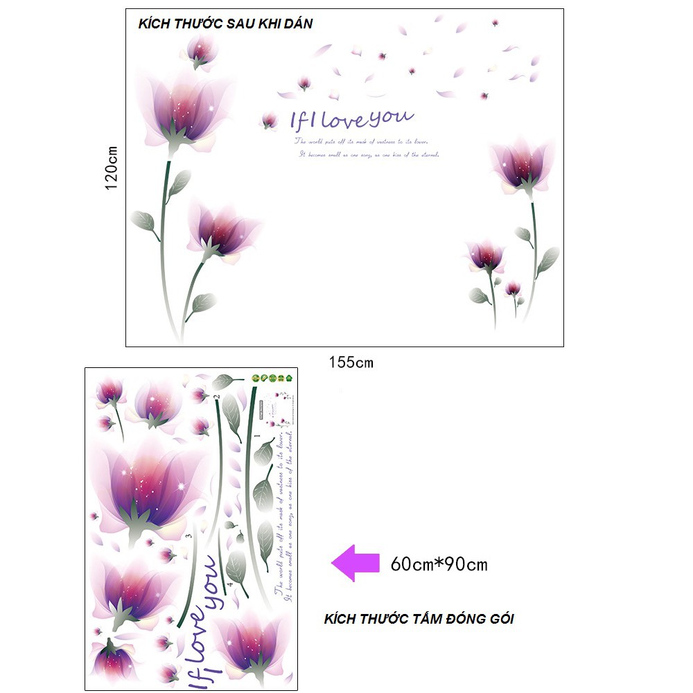 Decal dán tường Combo hoa dán phòng ngủ lãng mạn AmyShop