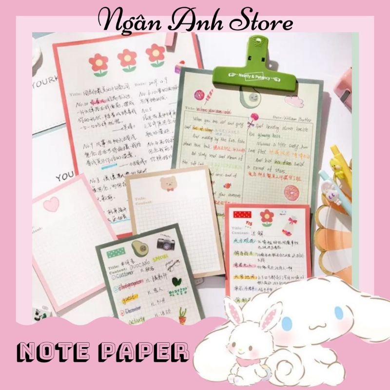 Giấy ghi chú viết bài B5, Note ô vuông Hoa, Bơ Avocado, Gấu