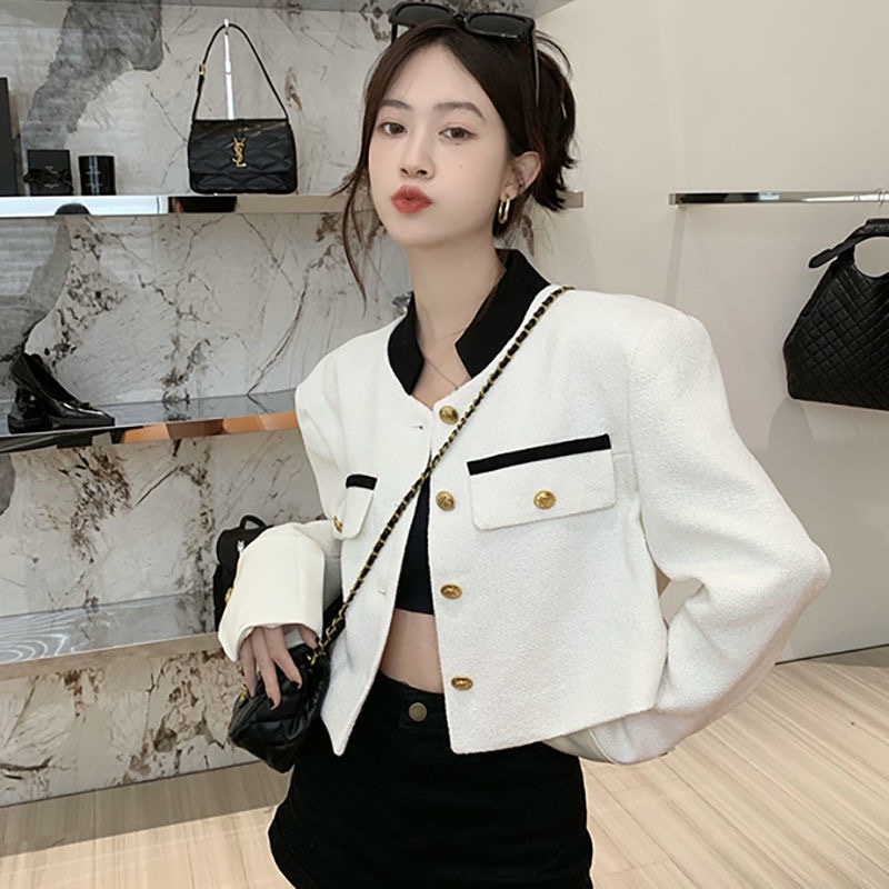 QKOOLE Áo khoác  tay dài cổ đứng dáng rộng phong cách Hàn Quốc
