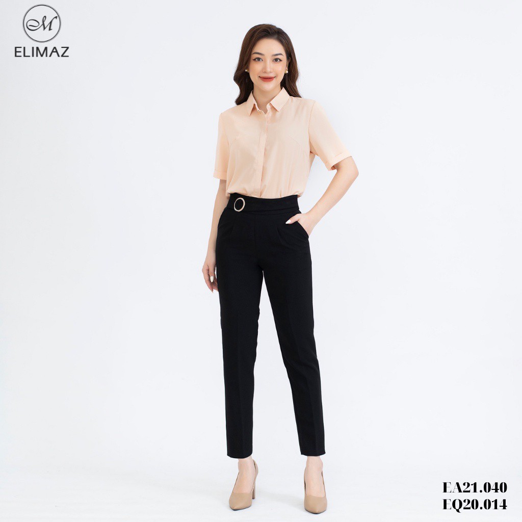 Quần tây âu nữ công sở lưng cao Elimaz, trang trí đai tròn dáng baggy nhẹ, khóa kéo sườn EQ20.014 -