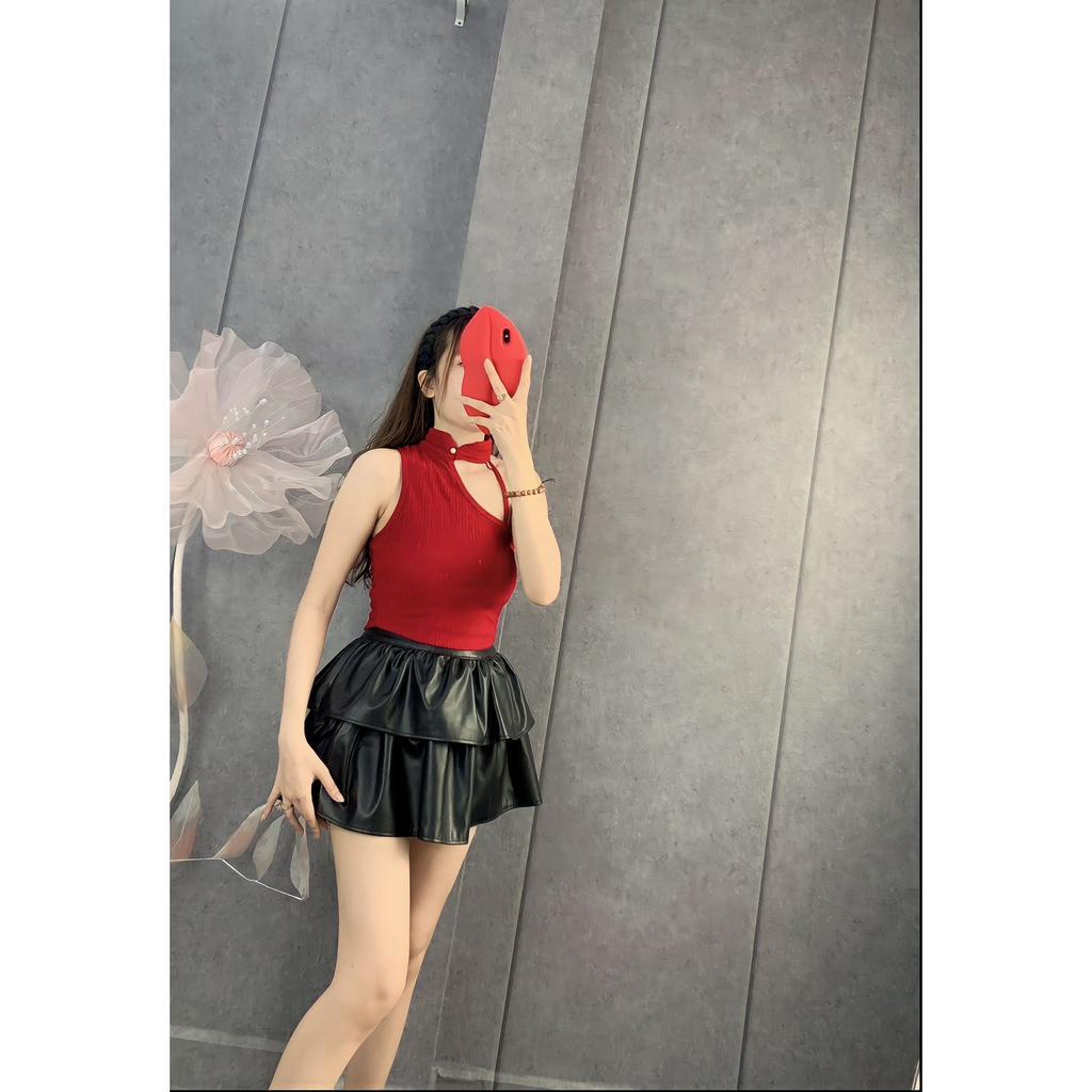 Áo yếm hạt ngọc cổ khoét 1 bên vai 1 dây kiểu dáng croptop cực sexy , chất thun xốp mềm mịn