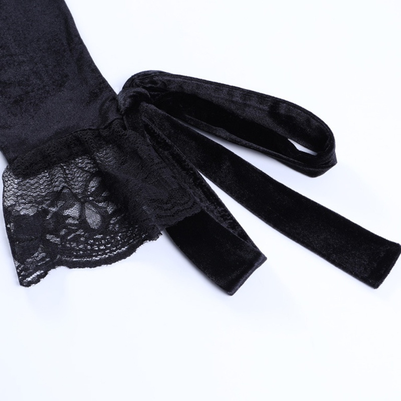 Áo croptop tay loe dài cổ vuông phối ren và nơ phong cách gothic quyến rũ cho nữ
