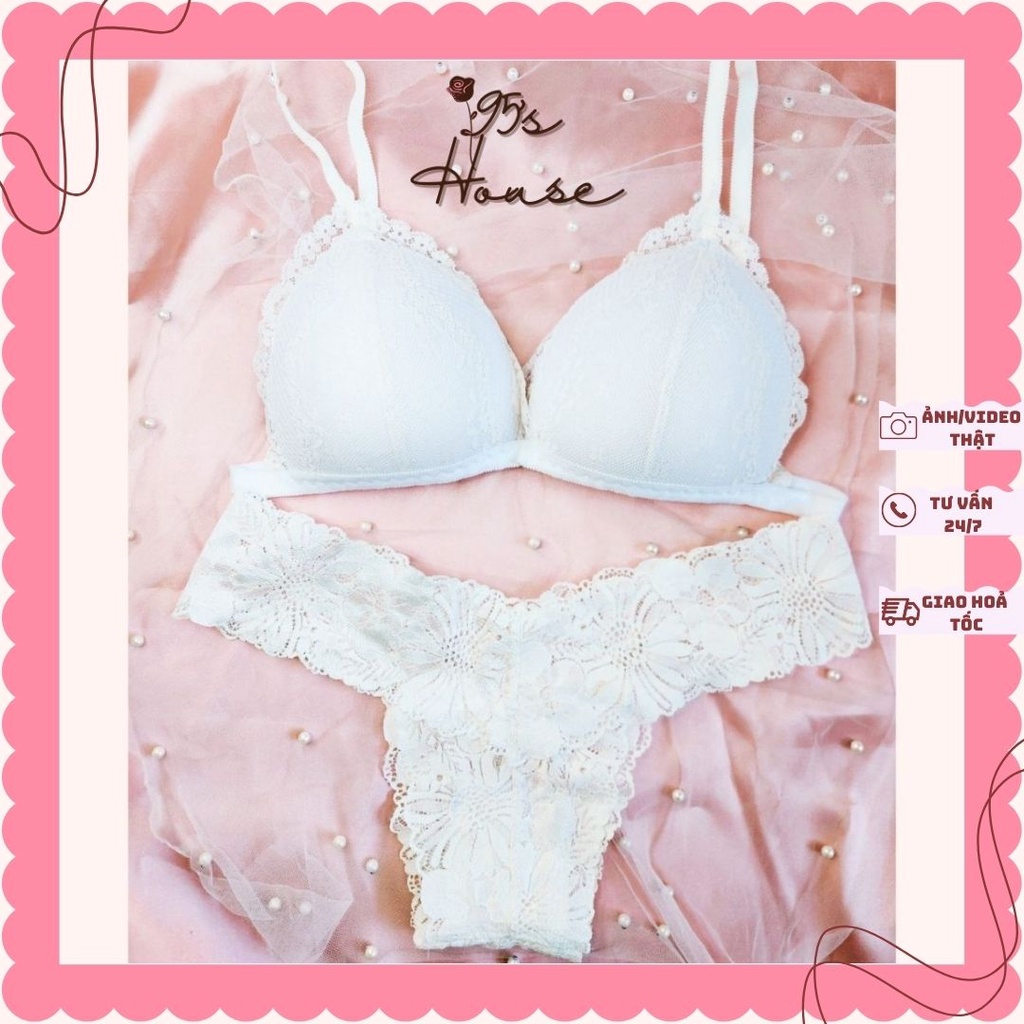Bộ đồ lót nữ ren, bralette sexy không gọng mút mỏng Trắng (form lớn) SB02 [95's House]