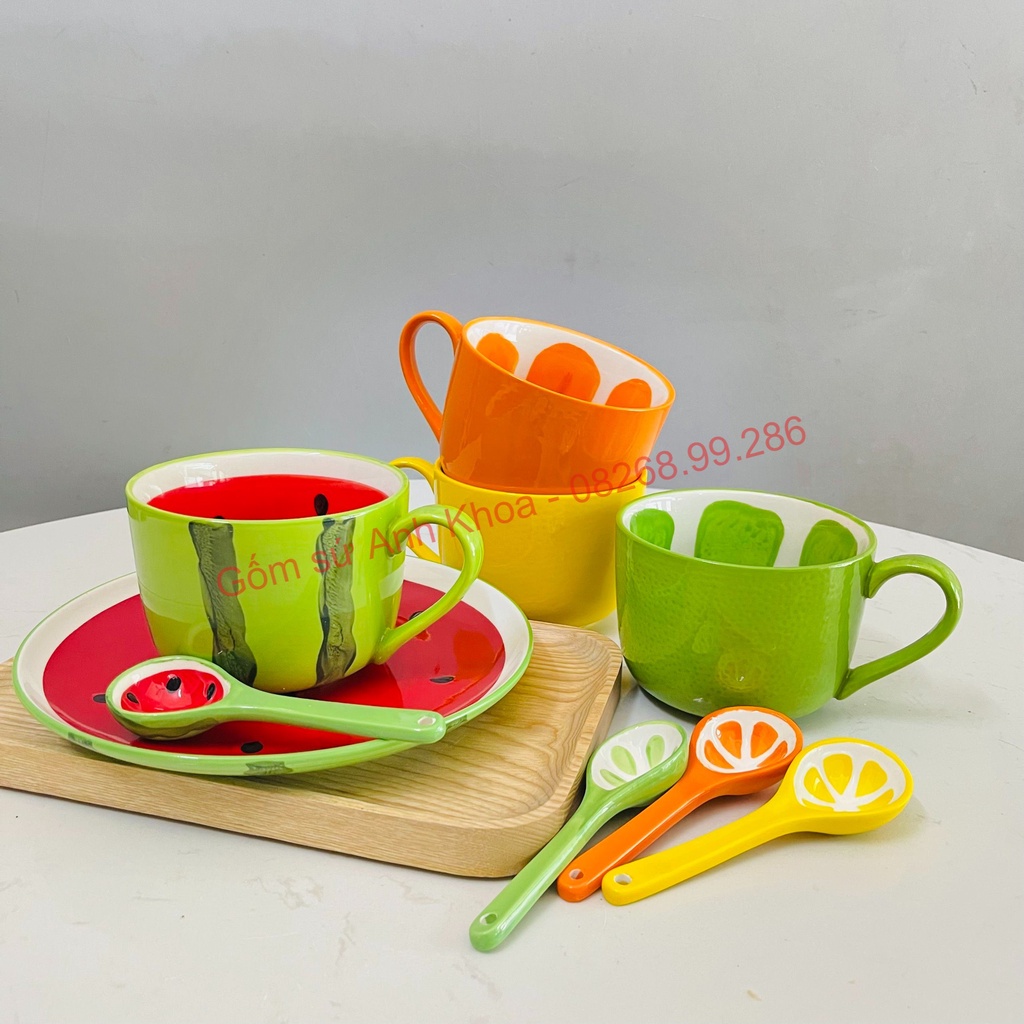 Cốc Uống Nước, 400ml cho bé Cốc Sứ Decor Chịu Nhiệt họa tiết hoa quả Dễ Thương, tiện dụng
