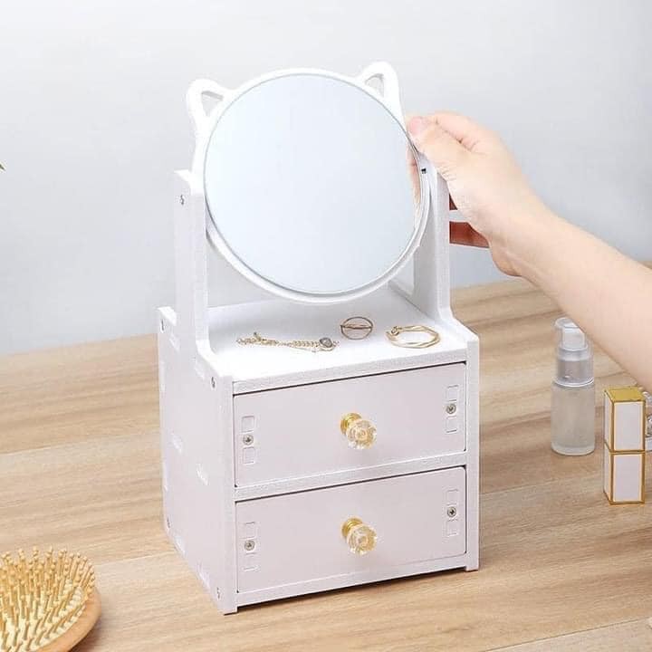 Kệ Mỹ Phẩm Mini Kệ Để Đồ Trang Điểm CAM KẾT CHUẨNCó Kèm Gương Tai Mèo Dễ Thương ( Tuyển Sỉ )