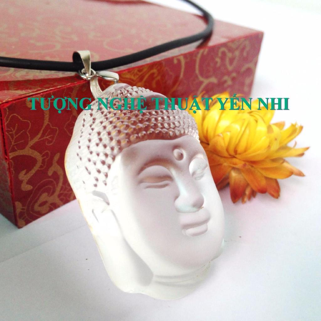 Dây chuyền đầu phật A Di Đà pha lê trắng- mặt 4x2,5cm