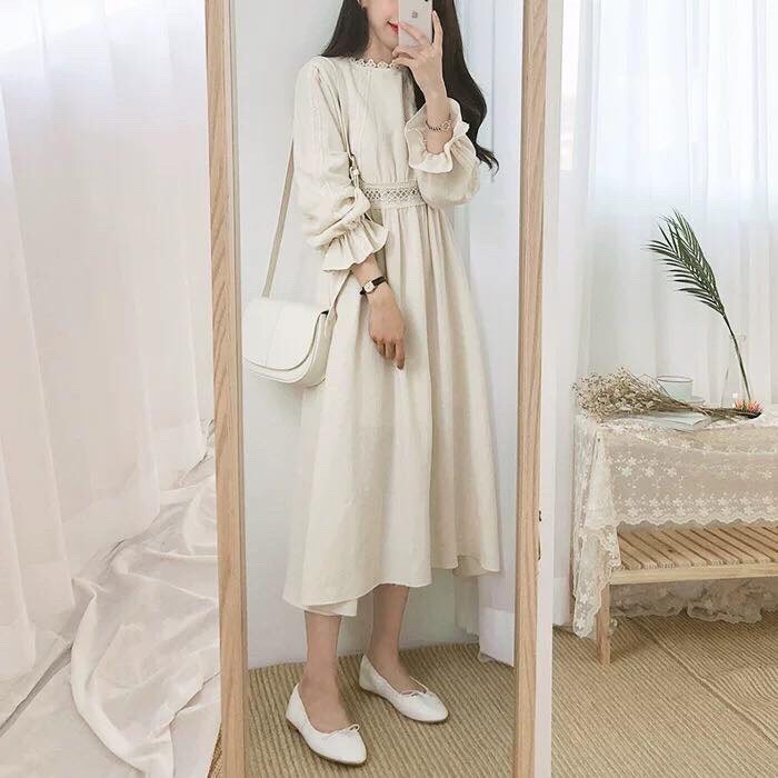 Đầm Trắng Viền Ren Hàn Quốc