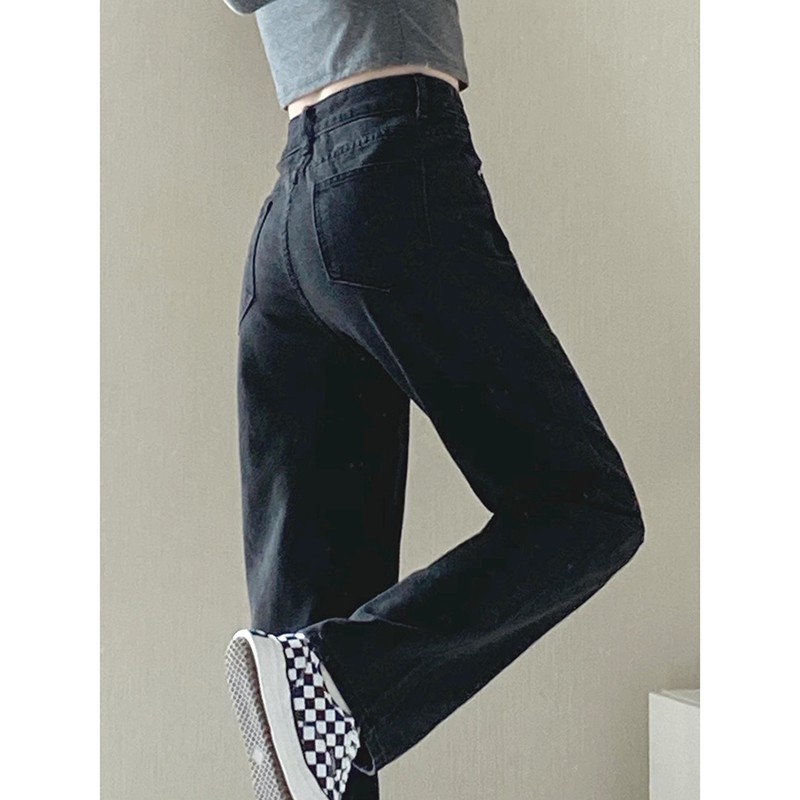 Quần jean ống rộng lưng cao màu xám đen