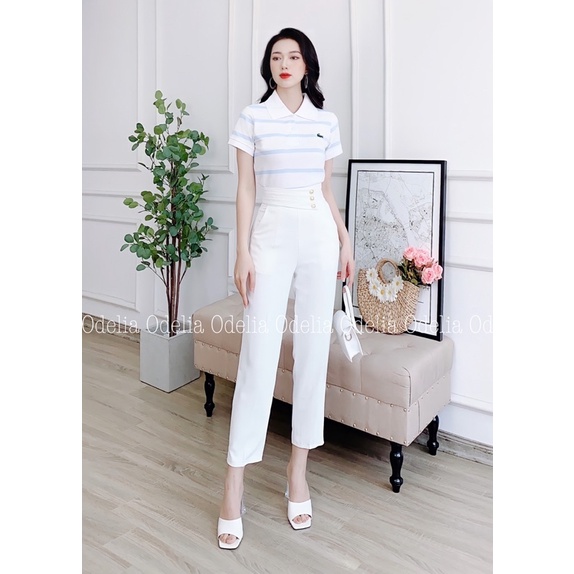Áo thun polo Odelia kẻ ngang họa tiết thêu nổi - A6018