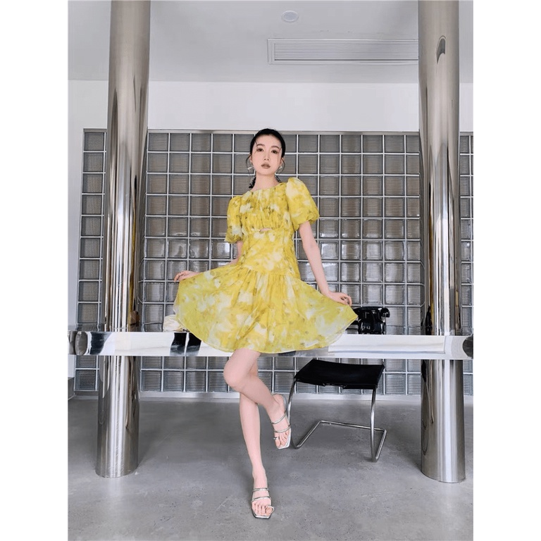 (Free ship) Sale 50% Cho Mẫu Đầm Voan Vàng Tay Chun Siêu Xinh UP HHP Fashion