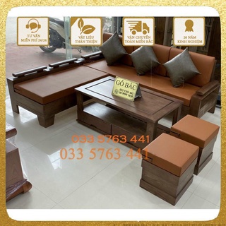 Ghế sofa Ảnh thật kèm video sofa góc gỗ sồi nga nhỏ xinh sofa phòng khách chung cư mini - chọn bộ ghế phòng khách 5 món