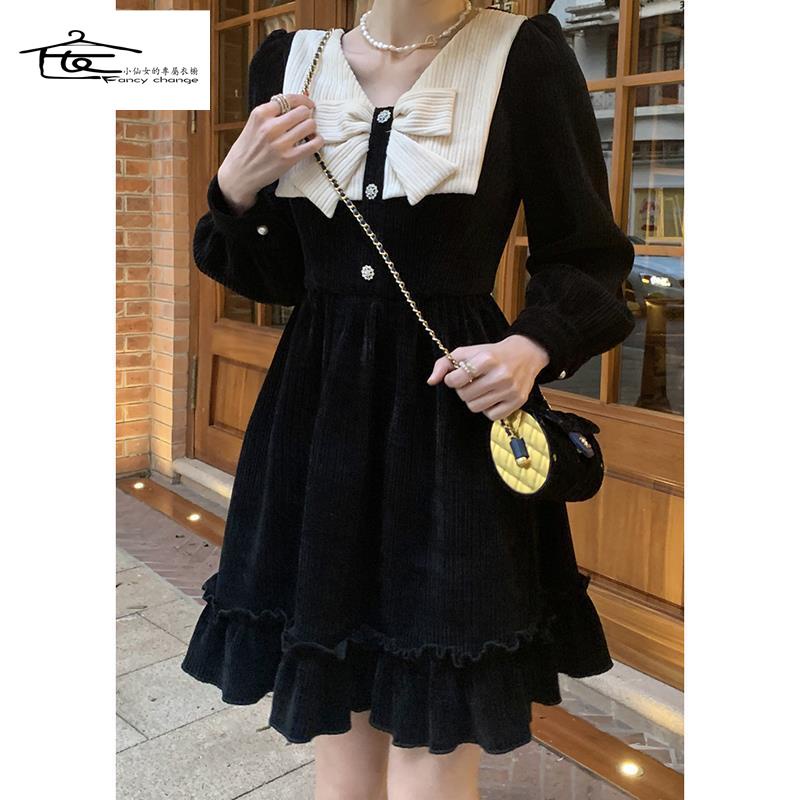 Đầm Nhung Đính Nơ Phong Cách Retro Thời Trang Mùa Xuân Hàng Mới Chất Lượng Cao 2022