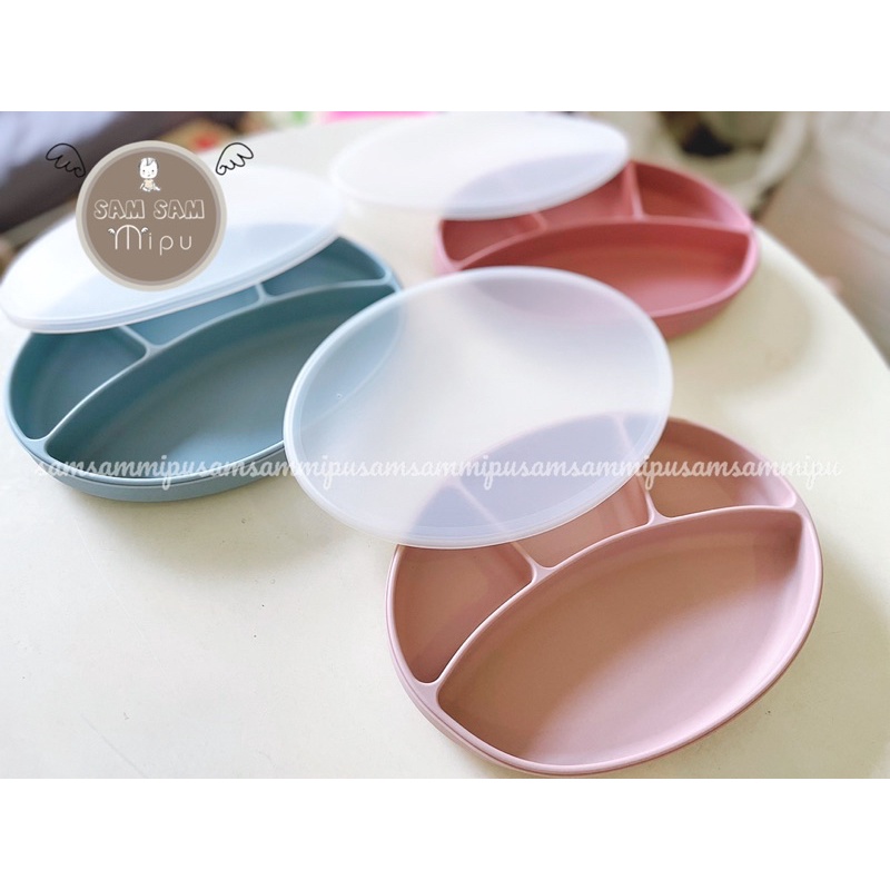 Ảnh thật khay ăn dặm silicon cao cấp Oval 4 ngăn màu Pastel có đế hít chống đổ, Không Chứa BPA  - Shop Mẹ Sam