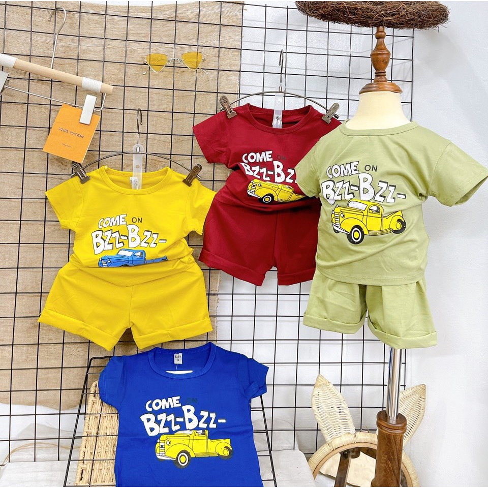 Bộ Cộc Tay Cho Bé Gái, Bé Trai Vải Thun Lạnh Nhiều Họa Tiết , Bộ Quần Áo Trẻ Em Minky Mom KW2108
