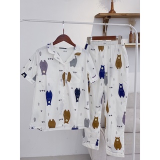 Bộ mặc nhà pijama bộ thô tay cộc quần dài nhiều màu