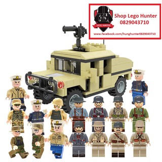 Lego Army Combo 1 xe Hummer  Vàng cát + 8 minifigures Lính