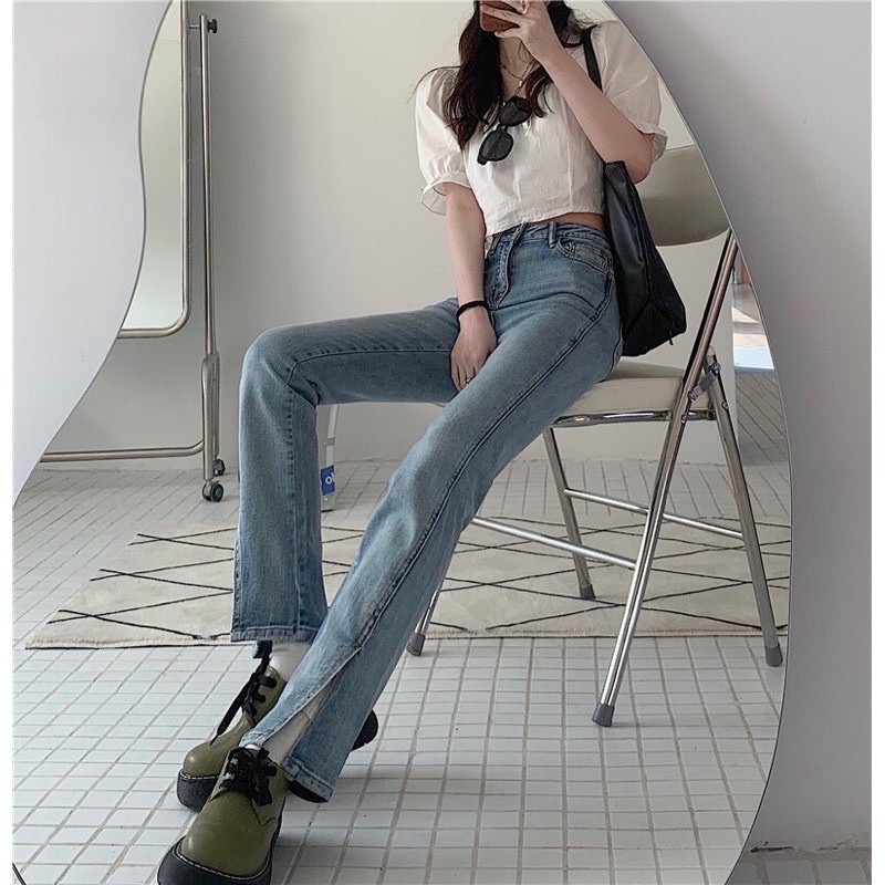 quần jeans ống đứng style ulzzang lưng ( cạp ) siêu cao, co giãn tốt