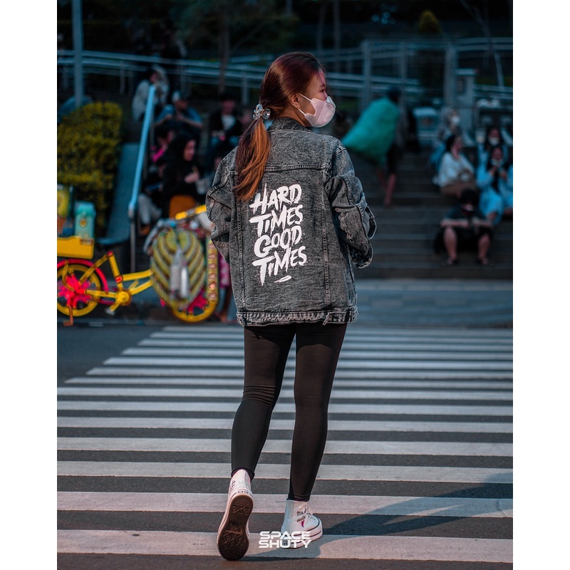 Pay On Site - Áo Khoác Jean denim Có In Hình Màn Hình - Áo Khoác jeans Mỏng - jumbo oversize - x- Nén Cho Nữ
