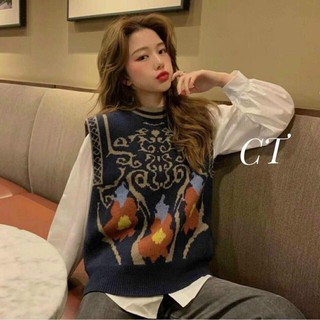 Áo len gile thổ cẩm phong cách hàn quốc