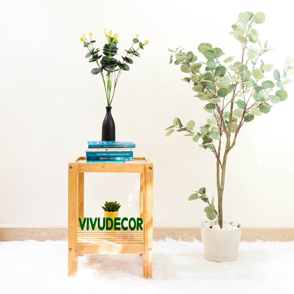 Kệ đầu giường Vivudecor 100% gỗ tự nhiên, Kệ gỗ 2 tầng lắp ráp đa năng sang trọng chất lượng Xuất Khẩu