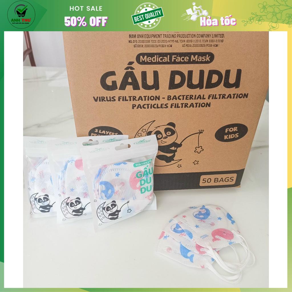 Túi 10 cái khẩu trang y tế cao cấp trẻ em kháng khuẩn 3 lớp Famapro Kids Gấu DuDu