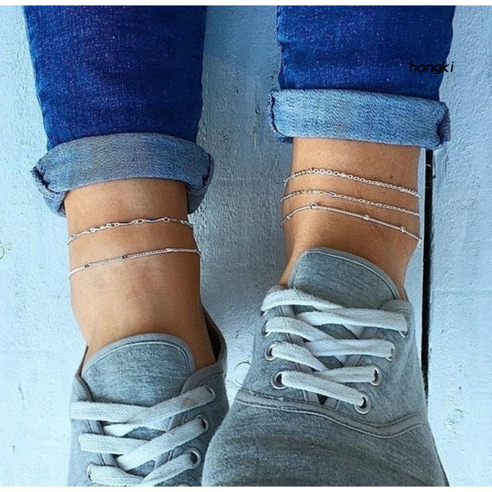 Set 5 vòng chân đính hạt thời trang cho nữ