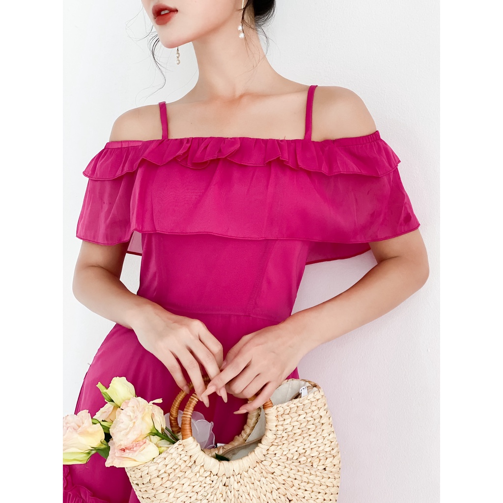 Váy maxi váy hai dây váy trễ vai dáng dài 3 màu tím,xanh,hồng chất tơ óng cao cấp váy đi biển đi du lịch váy suông YAME
