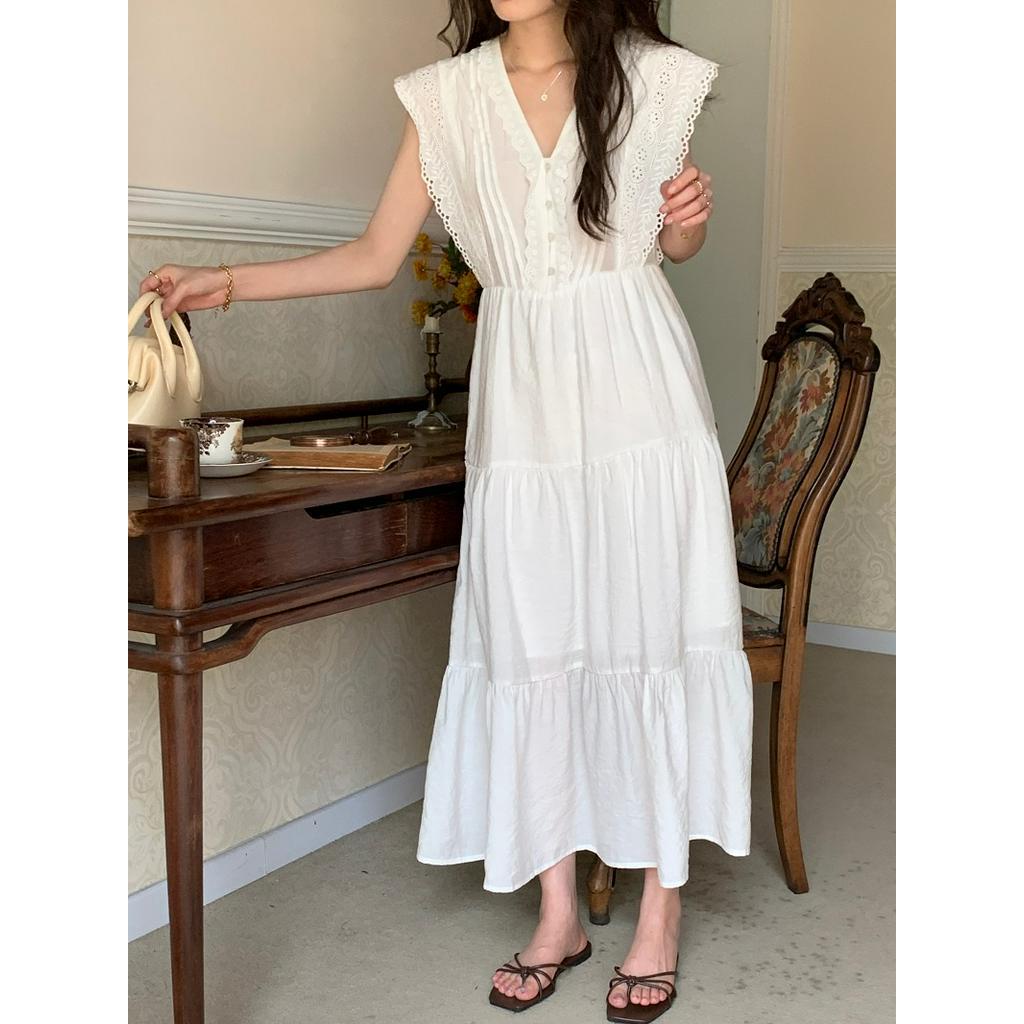 Đầm Ren Không Tay Lưng Cao Cổ V Thời Trang Quý Phái 61773