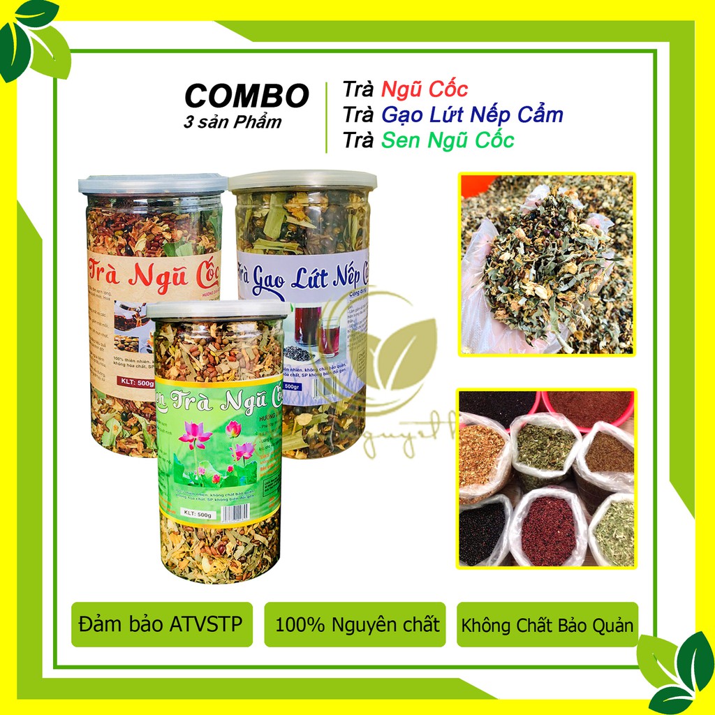 [COMBO 3 SP] Trà ngũ cốc - Trà gạo lứt nếp cẩm - Trà sen ngũ cốc 🍃 Hộp 500G -  thanh lọc cơ thể, thải độc🍃( Tặng 1 cốc )