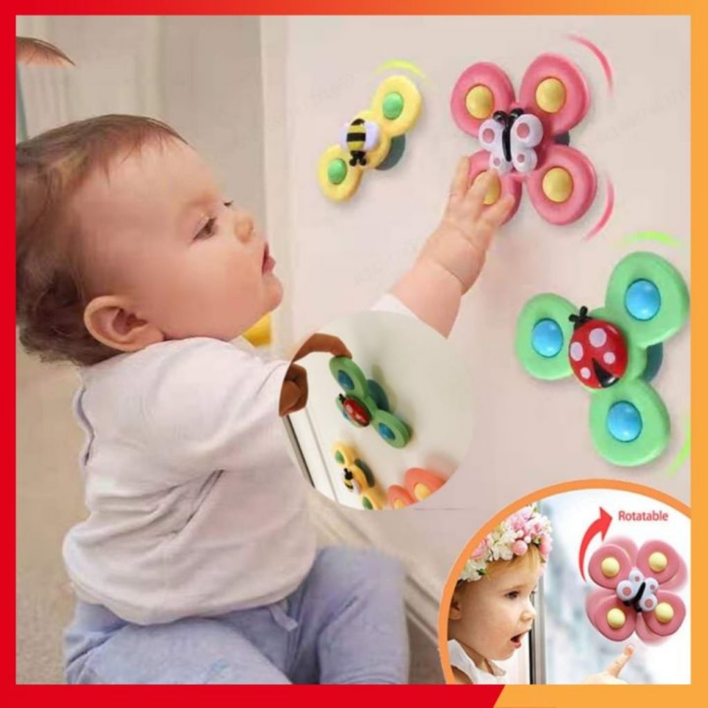 Con quay đồ chơi Fidget Spinner thiết kế hình động vật hoạt hình có giác hút đọc đáo dành cho các bé từ 6 tháng tuổi lên