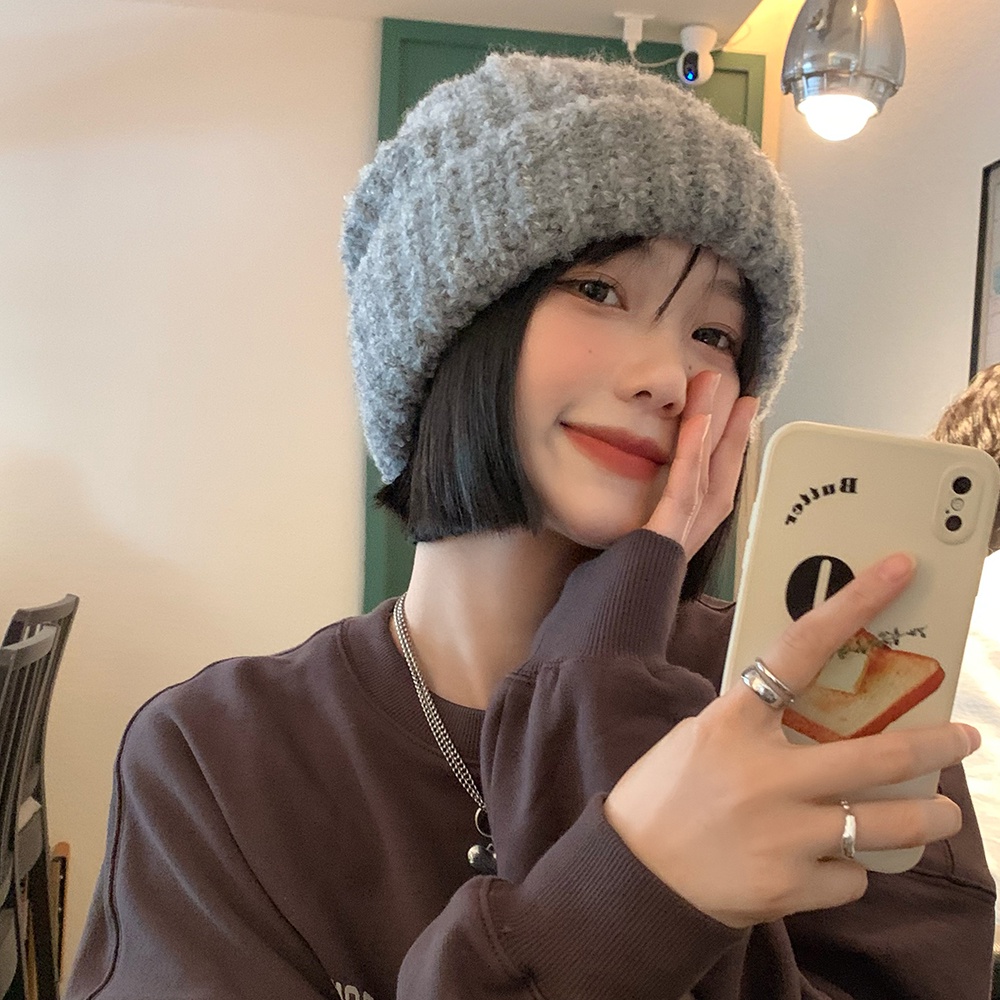 Mũ Len Dày Dặn Giữ Ấm Phong Cách Hàn Quốc Thời Trang Thu Đông Cho Nữ