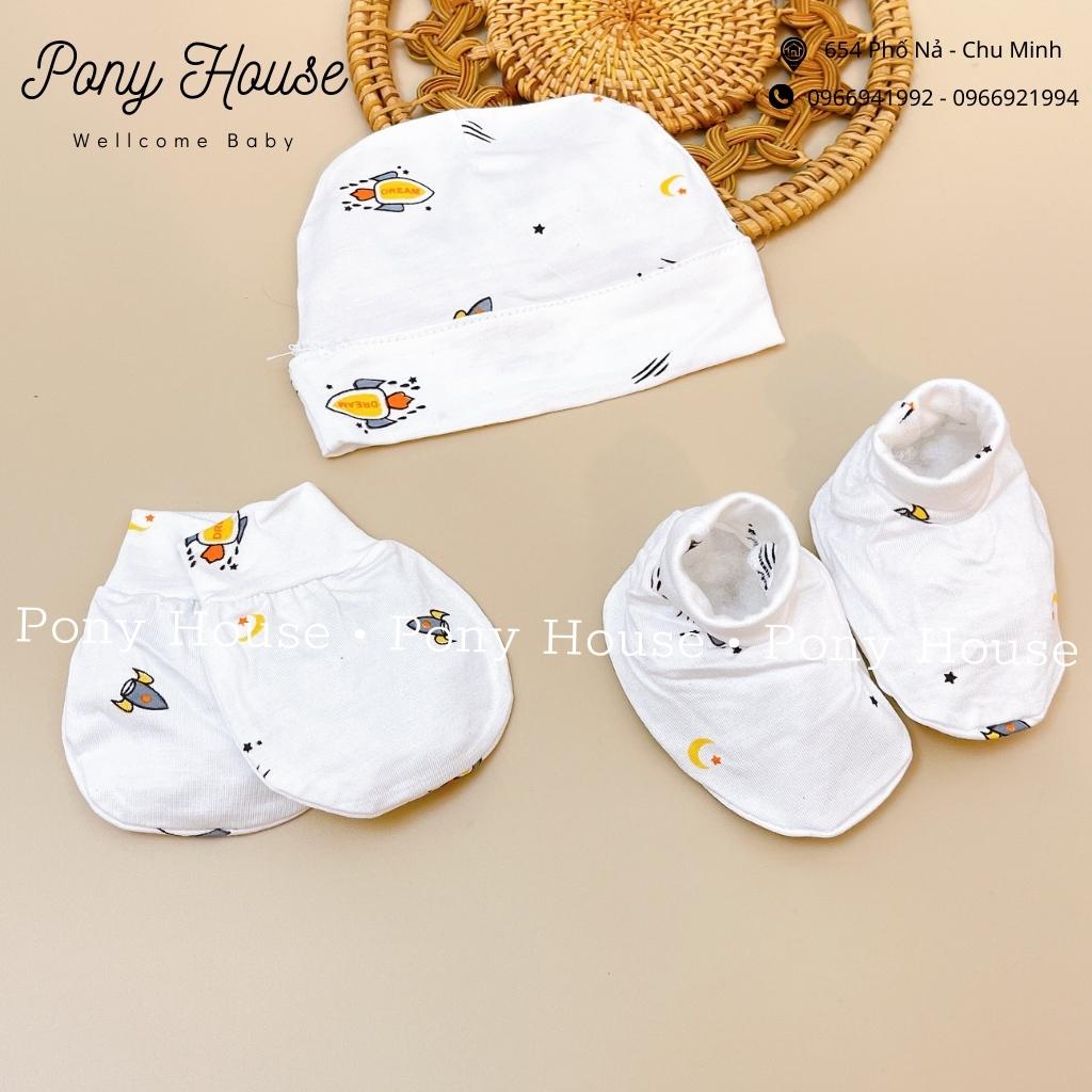 Set Mũ - Bao Tay - Bao Chân Sơ Sinh Chất Cotton Thun Lạnh Mềm Mại Cho Bé Trai, Bé Gái Sơ Sinh Từ 0-3 Tháng