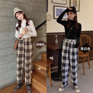 Quần kẻ caro ống suông style vintage unisex form rộng dưới 60kg - Lyza Store