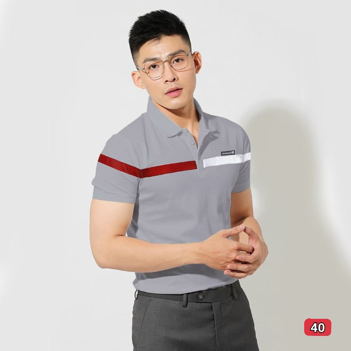 Áo thun nam tay ngắn có cổ  sọc ngang ngực SIZE 45-72KG vải THUN COTTON 100% - ATN40