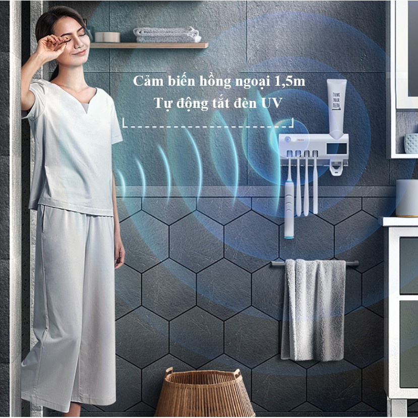 Kệ bàn chải khử khuẩn - Kệ Nhả Kem Tia UV Sạch 99% Vi Khuẩn - Máy tiệt trùng bàn chải công nghệ Châu Âu