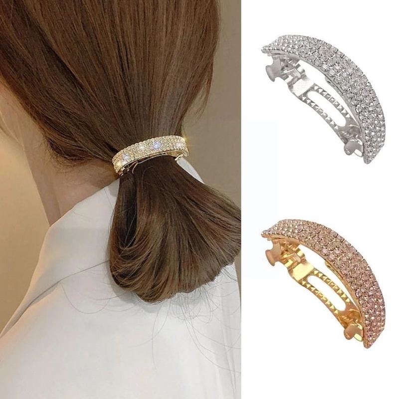 Kẹp tóc đuôi ngựa lò xo hình chữ U đính đá kim cương tinh tế