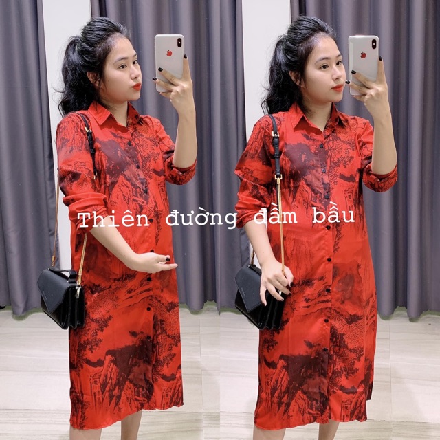 Váy bầu thời trang Aidenshop đầm bầu thiết kế dáng sơ mi bầu và sau sinh