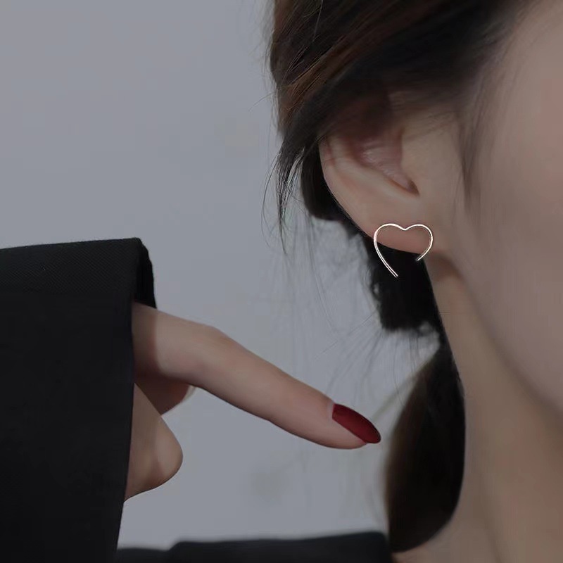 Khuyên Tai Bạc 925 Hình Trái Tim Phong Cách Hàn Quốc Thanh Lịch Cho Nữ